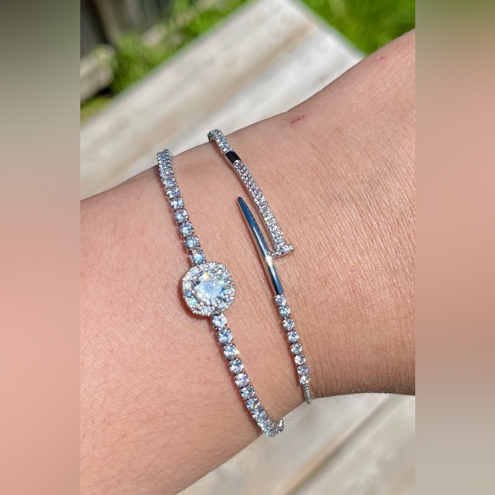 Eye Candy set of 2 silver tone bracelets with CZ
